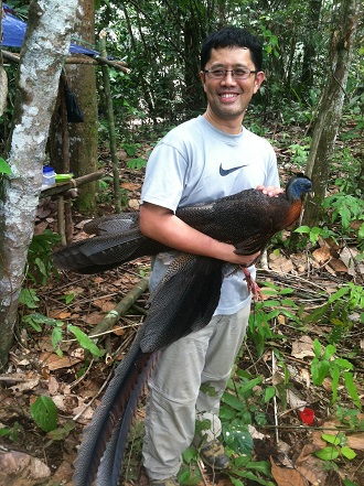 Haw Chuan Lim holding a peacock